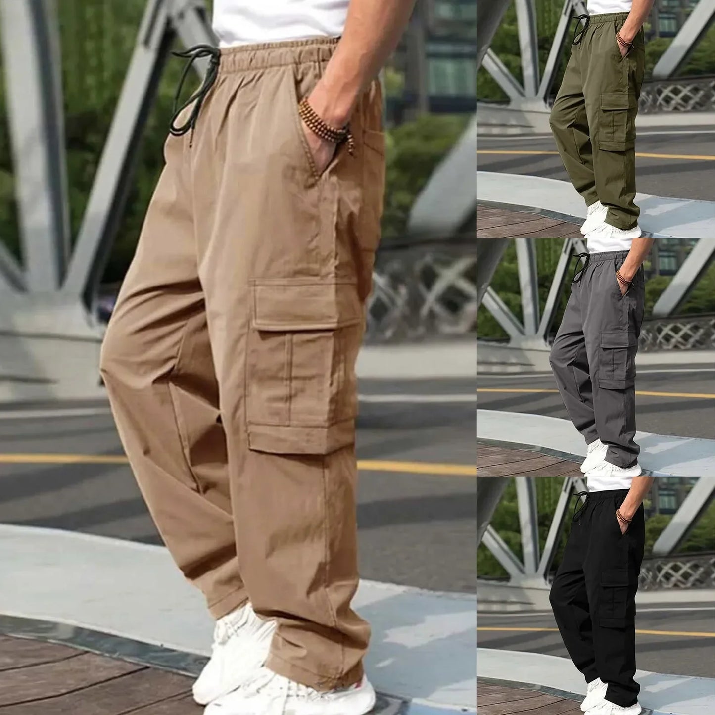 New Style Amazon Men's Cargo Pants Loose Straight Leg Casual Sports Trousers Working Men's Pocket Pants European And American