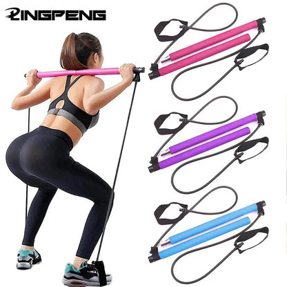 New Portable Yoga Pilates Bar Stick With Resistance Band Home Gym Muscle Toning Fitness Stretching Sports Body Workout Exercise