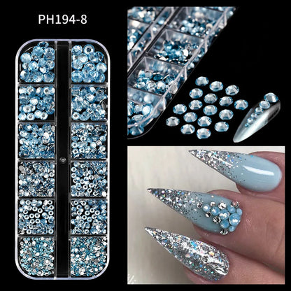 12Grid Shiny Silver Half Round Metal Caviar Bead Nail Rivets Charms 2/3/4/5/6/8mm Flatback Pearl Balls Nail Art Studs Y2k Decora