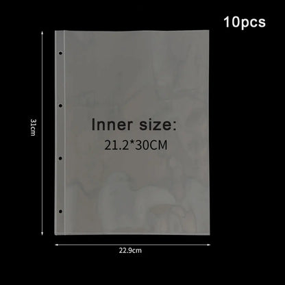 A4 Clear 10 Pcs Photo Album Refill Pages File Protector 4/11 Holes 6×4 8×10 4/11 Ring Binder Photocards Postcard Card Notebook