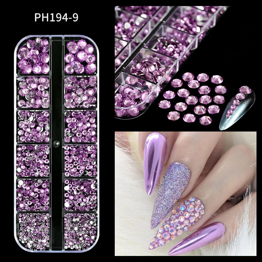 12Grid Shiny Silver Half Round Metal Caviar Bead Nail Rivets Charms 2/3/4/5/6/8mm Flatback Pearl Balls Nail Art Studs Y2k Decora