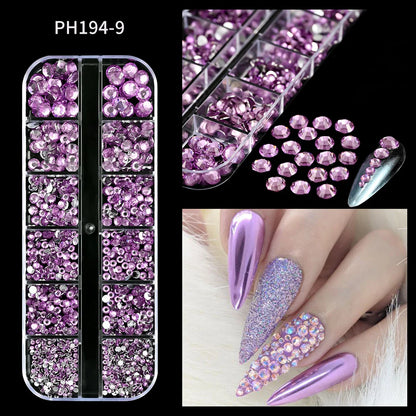 12Grid Shiny Silver Half Round Metal Caviar Bead Nail Rivets Charms 2/3/4/5/6/8mm Flatback Pearl Balls Nail Art Studs Y2k Decora