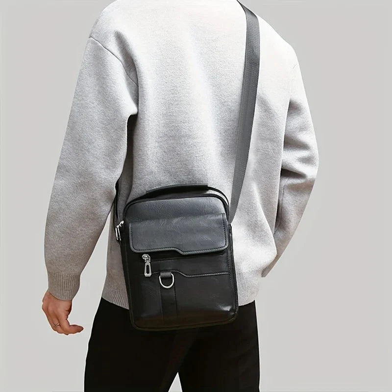 Multi-purpose men's shoulder bag for work, PU crossbody briefcase with handle, professional casual daypack