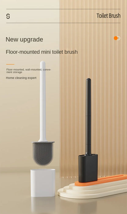 1 mini silicone toilet brush set, wall mounted and standing dual-purpose, soft silicone brush, easy to clean toilet corners