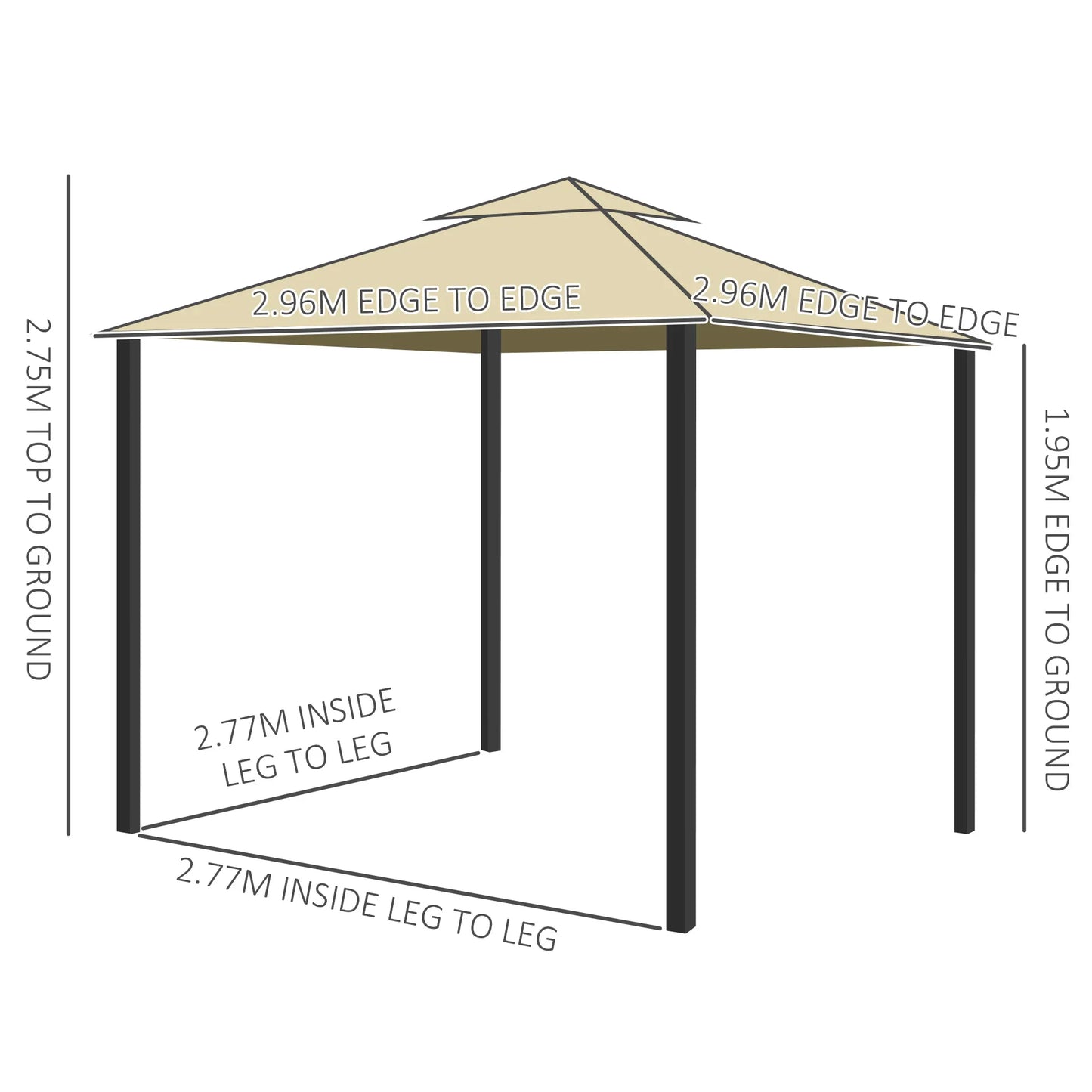 Outsunny 3 x 3(m) Patio Gazebo Canopy Garden Pavilion Tent Shelter with 2 Tier Water Repellent Roof, Mosquito Netting