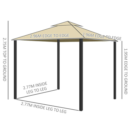 Outsunny 3 x 3(m) Patio Gazebo Canopy Garden Pavilion Tent Shelter with 2 Tier Water Repellent Roof, Mosquito Netting