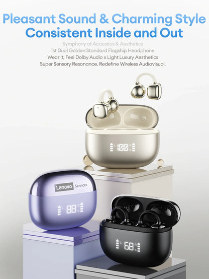 Lenovo Open Ear Wireless Earbuds Bluetooth 6.0 Comfort Clip On Gaming Sports Earphones LED Digital Power Display RS119 Pro
