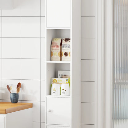BonChoice Tall&Slim Bathroom Cabinet with 4 Doors&2 Open Shelves, Slim Bathroom Storage Cabinet Unit Narrow Cupboard