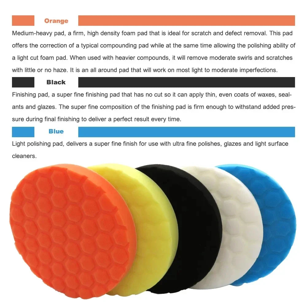 5PCS auto detailing pads polishing wheel for drill buffing kit 5/6/7 inch self adhesive polishing pad car wax applicator discs