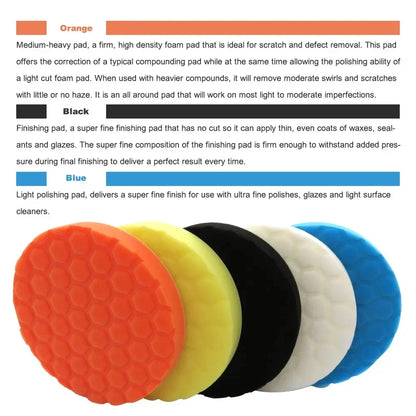 5PCS auto detailing pads polishing wheel for drill buffing kit 5/6/7 inch self adhesive polishing pad car wax applicator discs