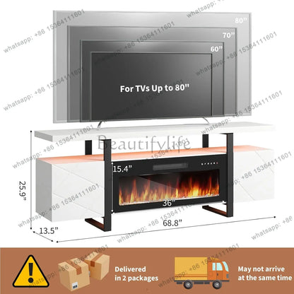 Fireplace TV Stand with 36" Electric Fireplace,LED Light Entertainment Center with Hidden Storage Cabinet,Media, Customized