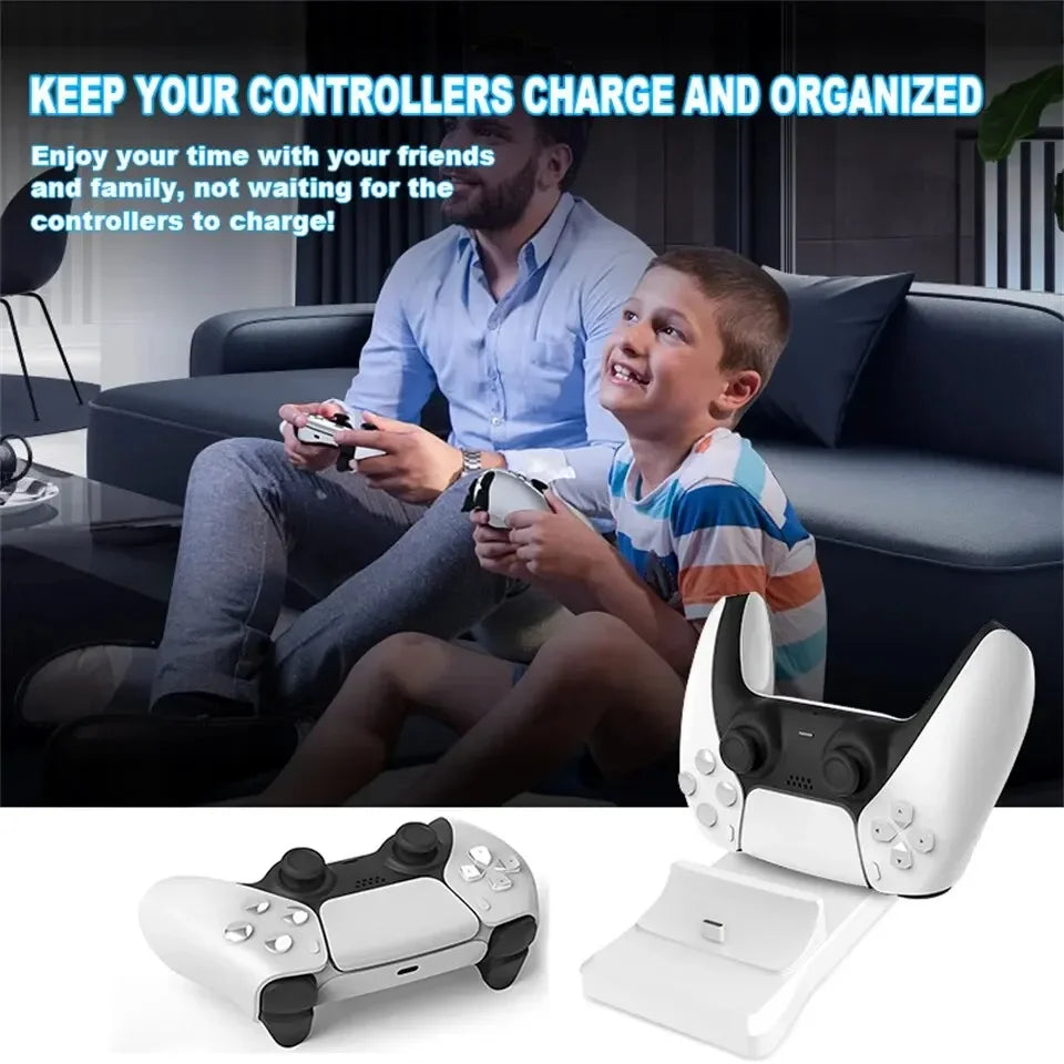 GAMINJA Dual Controller Charging Stand for Playstation 5 Controller Charger Station PS5 with Fast Charging AC Adapter 5V 1.2A
