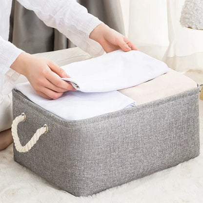 Folding Linen Fabric Storage Basket Multi-functional Sundries Storage Bag with Handle Organizer Box for Underwear Sock Baby Toys