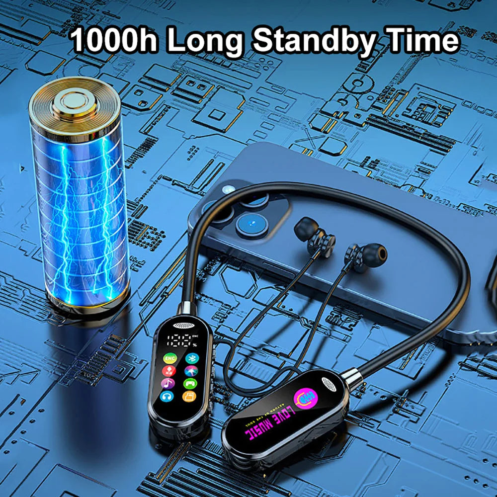 Color Screen Bluetooth 5.4 Earphones Neckband Headphones Wireless Headsets Noise Reduction Earbuds for Live Earphone Monitor