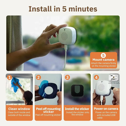 WiFi Window Camera 2.4/5GHz 3MP Full Color Night Vision Indoor Security Camera Replaces Outdoor Cam Through Window Surveillance