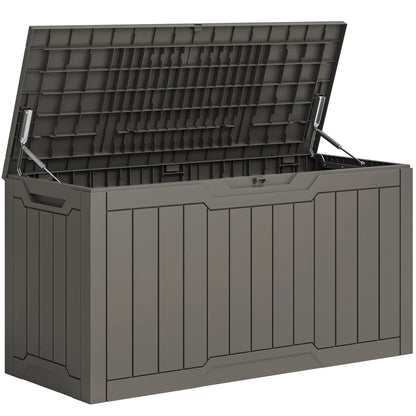 300L Resin Outdoor Storage Box, Waterproof Lockable Deck Box with Handles, All-Weather Patio Organizer for Cushions & Gear