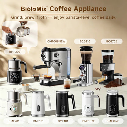 BioloMix Upgraded 5-in-1 LED Touch Screen Milk Frother for Lattes & Coffee, Hot And Cold Foam Maker