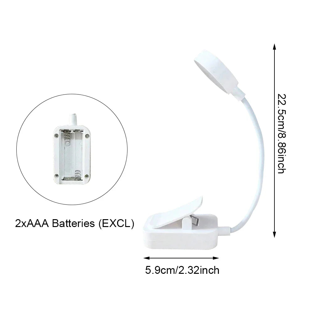 Runtowo LED Clip On Book Light Portable Reading Light Battery Powered 3 Color Eye Protection Stepless Dimmable Mini Desk Lamp