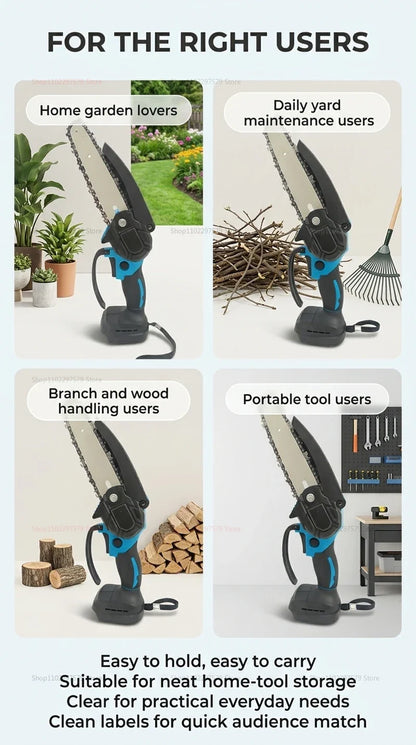 6Inch Cordless Electric Chainsaw Rechargeable No Battery Lightweight Power Tool for Woodcutting Gardening Makita 18V Compatible