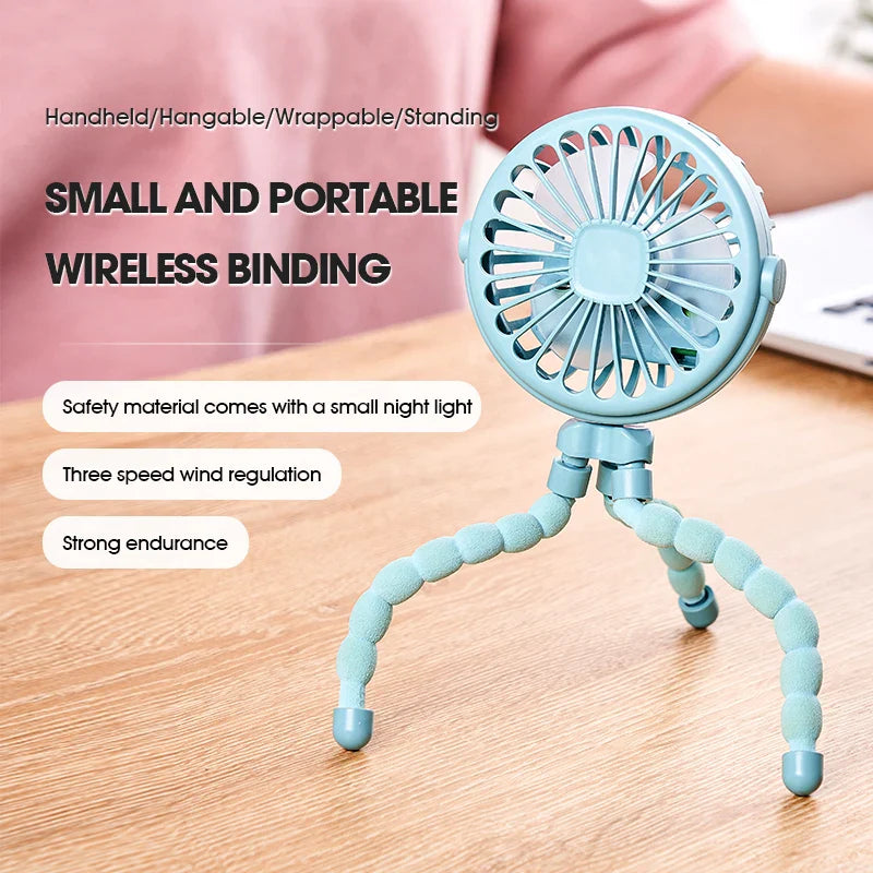 HOMEFISH Portable Baby Stroller Fan Oscillating Clip-on Mini Fan USB Battery Operated with Flexible Tripod for Pram Car Seat