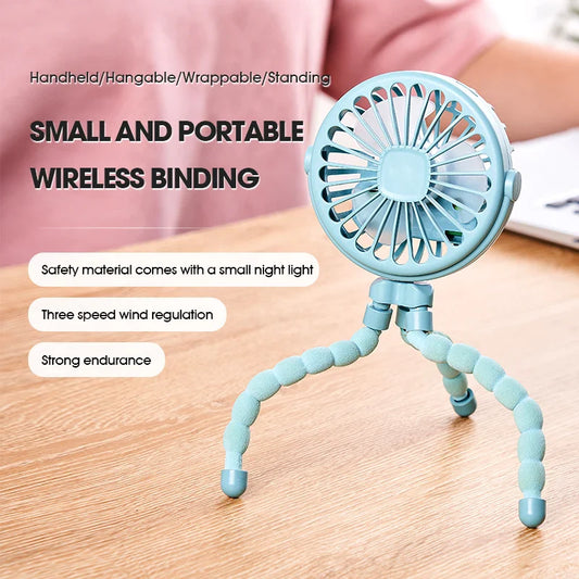 HOMEFISH Portable Baby Stroller Fan Oscillating Clip-on Mini Fan USB Battery Operated with Flexible Tripod for Pram Car Seat