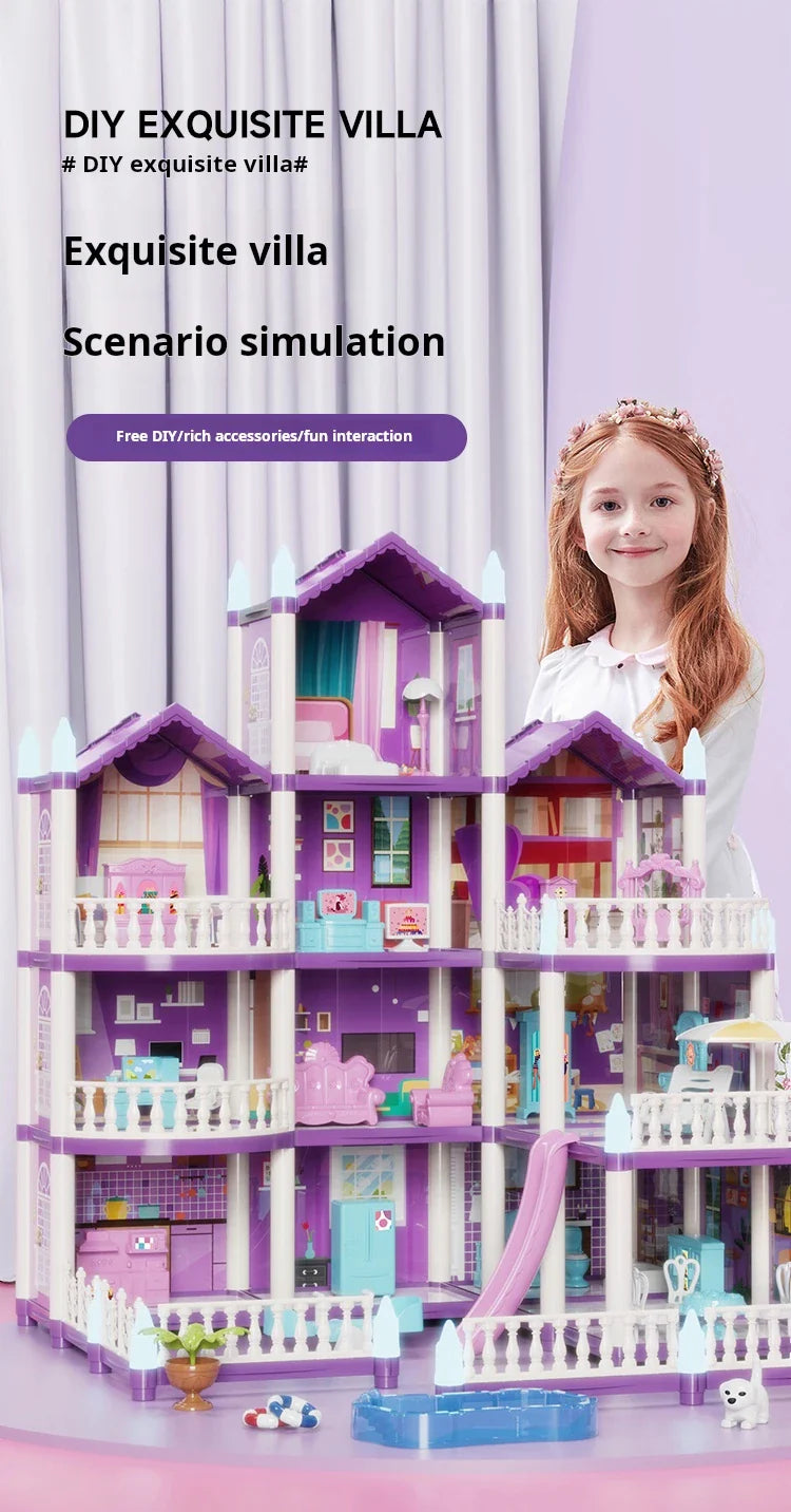 3D DIY Fantasy Princess Castle Villa Assembly Doll House Set Toys, Girls Home Toys & 3D Kids Toys
