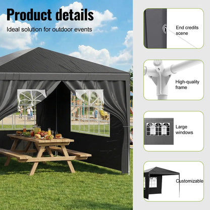 LOEFME 3x4M 3x3M Gazebo Canopy Tent Waterproof Windproof UV Sun Shelter with Removable 4 Sidewalls Outdoor Garden Camping Awning