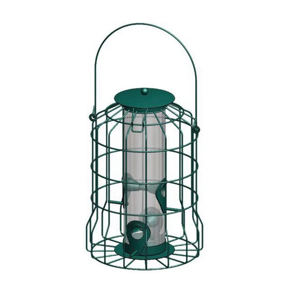 New Bird Deterrent Feeder Rust-Proof Hanging Bird Feeder Cage for Garden Backyard Squirrel-Proof Wild Bird Feeder Green