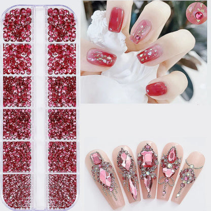 2400pcs+ Shiny Clear Crystal Gems Nail Rhinestones 1.5-4mm Mixed Round Glass Stone Flatback Nail Charms 12grids Nail Diamond DIY
