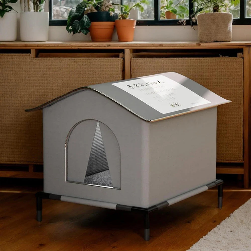 Stray Cat Houses with Mat Waterproof Summer Cool Shelter Foldable Pet Cave Nest Sleeping Beds for Outdoor Cats Small Dog Puppies