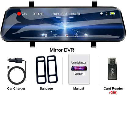 E-ACE 2.5K Mirror Camera For Car Touch Screen Video Recorder Rearview Mirror Dashcam 1440P GPS Wifi 24H Parking DVR Black Box