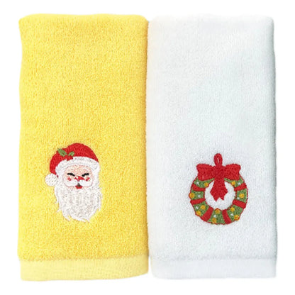 2Pcs Christmas Cartoon Face Towel Pure Cotton Embroidered Xmas Towel for Kids Holiday Gift Soft Absorbent Facial Cloth