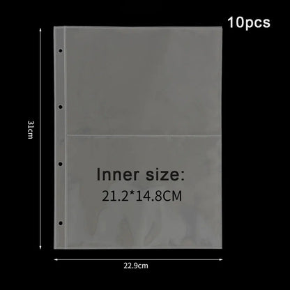 A4 Clear 10 Pcs Photo Album Refill Pages File Protector 4/11 Holes 6×4 8×10 4/11 Ring Binder Photocards Postcard Card Notebook