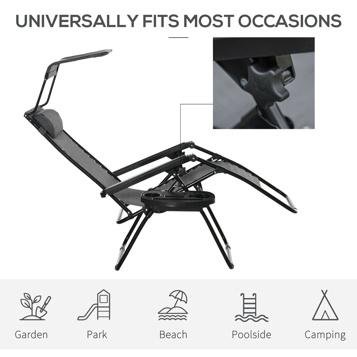 Outsunny Foldable Reclining Garden Chair with Headrest, Zero Gravity Deck Sun Lounger Seat Chair