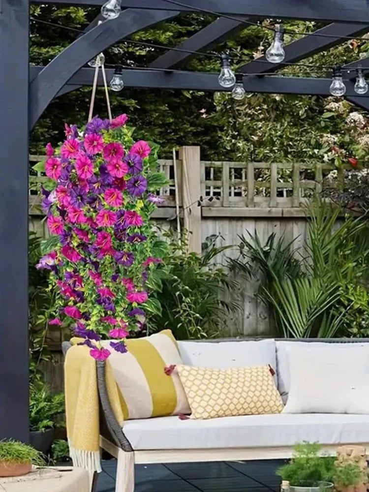 Outdoor courtyard simulation flower eucalyptus morning glory silk flower home wedding decoration wall hanging rattan flower vine