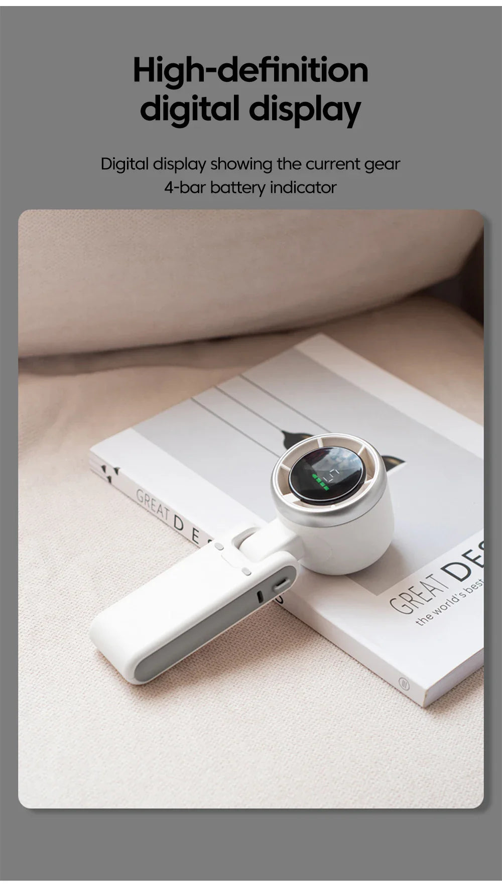 Handheld Folding Fan Type-C Charge Ports Portable Desktop 5level Wind Speed Adjustment Digital Display Electric Fan With Lanyard
