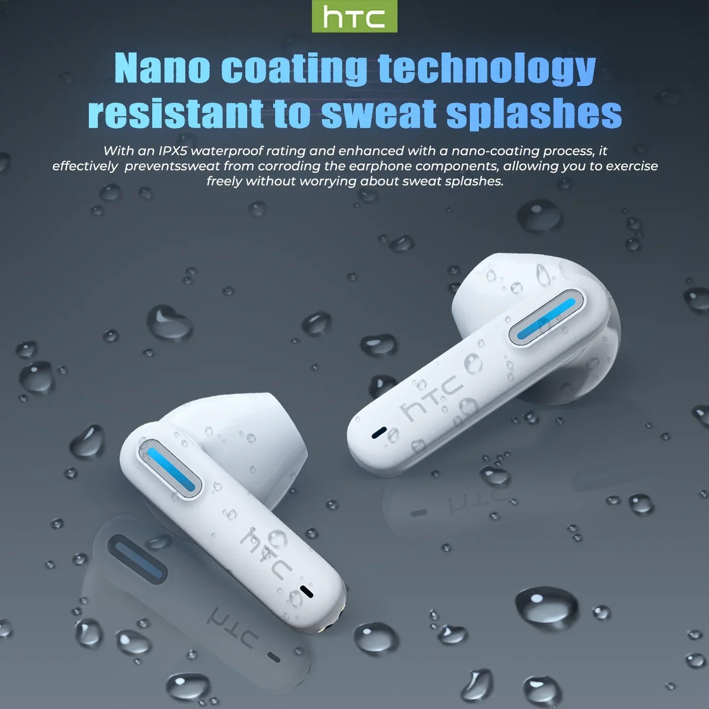 HTC NE49 Earphones Bluetooth V6.0 Noise Reduction TWS Sports Wireless Headphones with Mic Long life