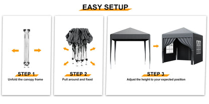 LOEFME 2x2M Pop Up Gazebo Waterproof Windproof Portable Outdoor Canopy Sun Shelter Removable 4 Sides Cloths Garden Camping Tent