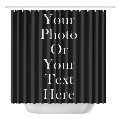Custom Photo Shower Curtain Personalized Text Design DIY Home Decor Unique Gift Idea Black Background Custom Print