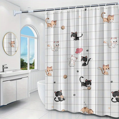 1pc Printed Shower Curtain,180*180cm* 70*70.8inch Bathroom Non Perforated Polyester/PEVA Partition Door Curtain,Hanging Curtain