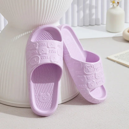 Couple Printting Cute Bear Women Slippers Summer Indoor Soft Cartoon Sandals Bathroom Anti-slip Outdoor Comfy Men Leisure Shoes