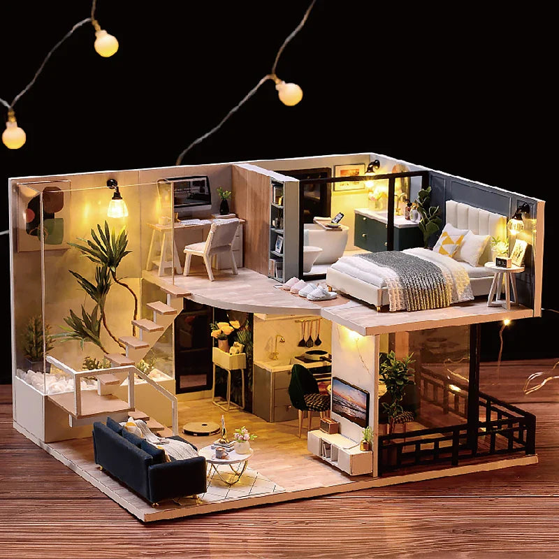 DIY Doll Houses Kits 3D Wooden Puzzles Mini Doll House Assembly Building Furniture Handmade Toys For Kids Birthday Gifts