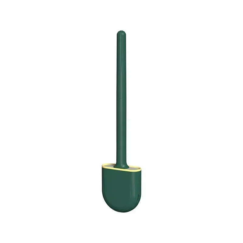 Toilet Brush Water Leak Proof With base Silicone Wc Flat Head Flexible Soft Bristles Brush with Quick Drying Holder Set