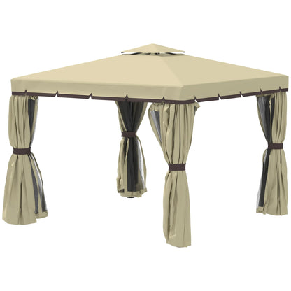 Outsunny 3 x 3(m) Patio Gazebo Canopy Garden Pavilion Tent Shelter with 2 Tier Water Repellent Roof, Mosquito Netting
