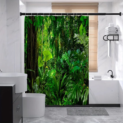 Lush Tropical Jungle Bath Curtain - Vibrant Greenery & Exotic Plants,Waterproof Home Decor Adds Nature's Beauty to Your Bathroom