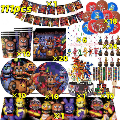 Five Nights Bear Birthday Party Decorations Plate Cup Backdrop Freddyed Balloon for Kids Party Favors FNAFs Event Supplies Gifts