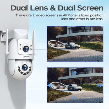 Lenovo 4MP HD Wifi PTZ Camera Outdoor Dual Lens Dual Screen Auto Tracking Security IP Camera CCTV Audio Video Surveillance