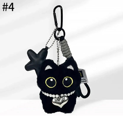 Cute Black Cat Plush Pendant Keychain Pilot Little Black Cat Hanging Backpack Keychain Creative Cat Plush Phone Keychain Gift