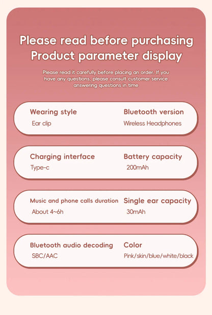 X53 Wireless Headphones Bluetooth Headset Smart Digital Display Volume Adjustment Cute Cartoon Ear Clip Wearing Comfortable