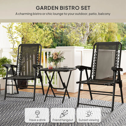Outsunny 3 Pieces Garden Bistro Set, Folding Table and Chairs Set, Metal Garden Furniture Set with Cup Holders